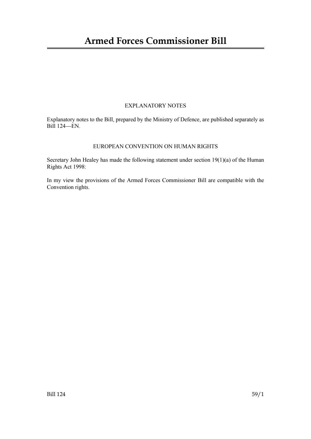 Armed Forces Commissioner Bill