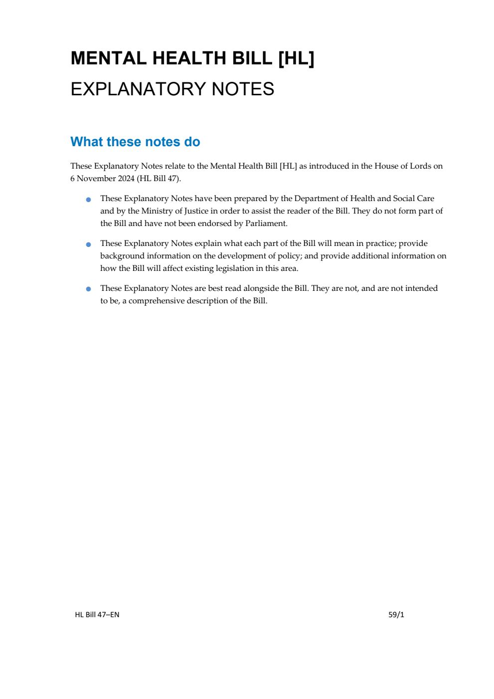 Mental Health Bill Explanatory Notes