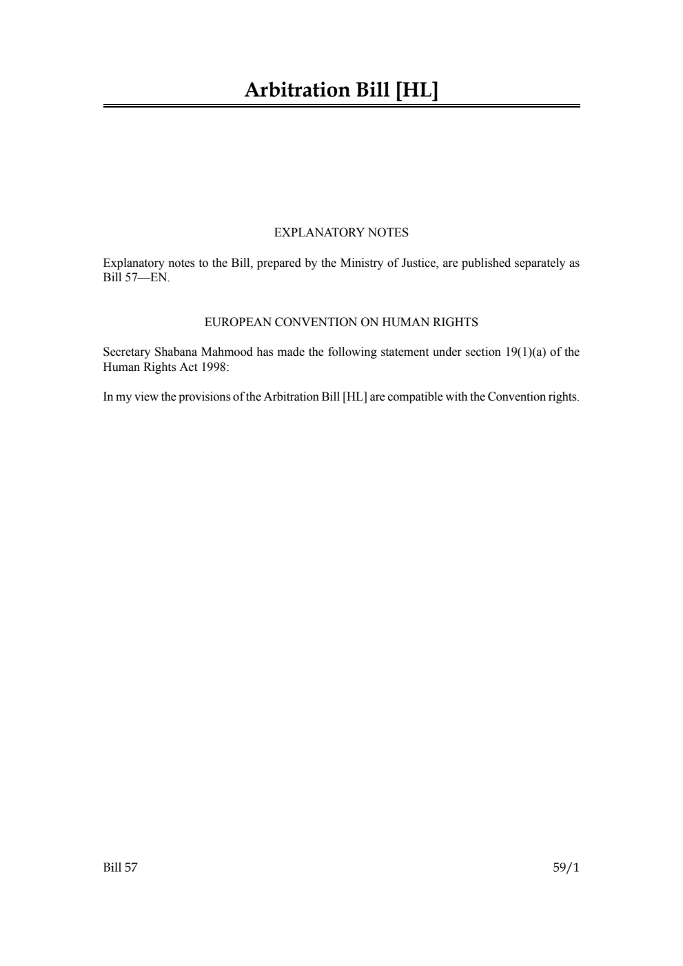 Arbitration Bill [as brought from the Lords]