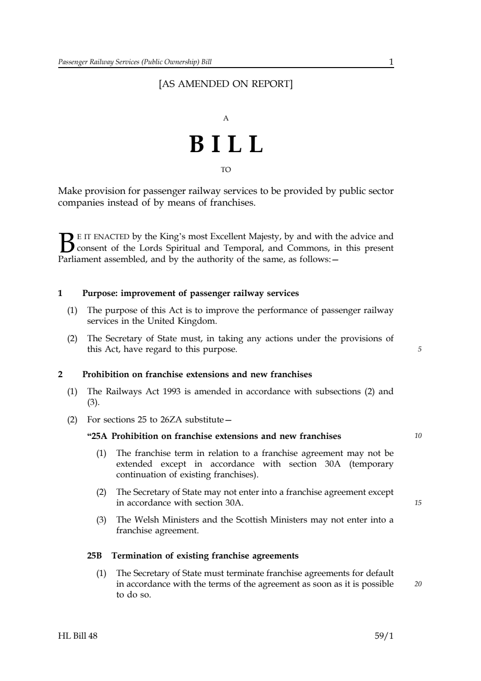 Passenger Railway Services (Public Ownership) Bill [as amended on Report]