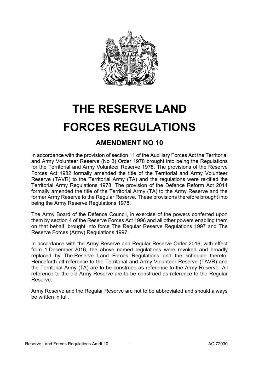 The Reserve Land Forces Regulations Amendment 10