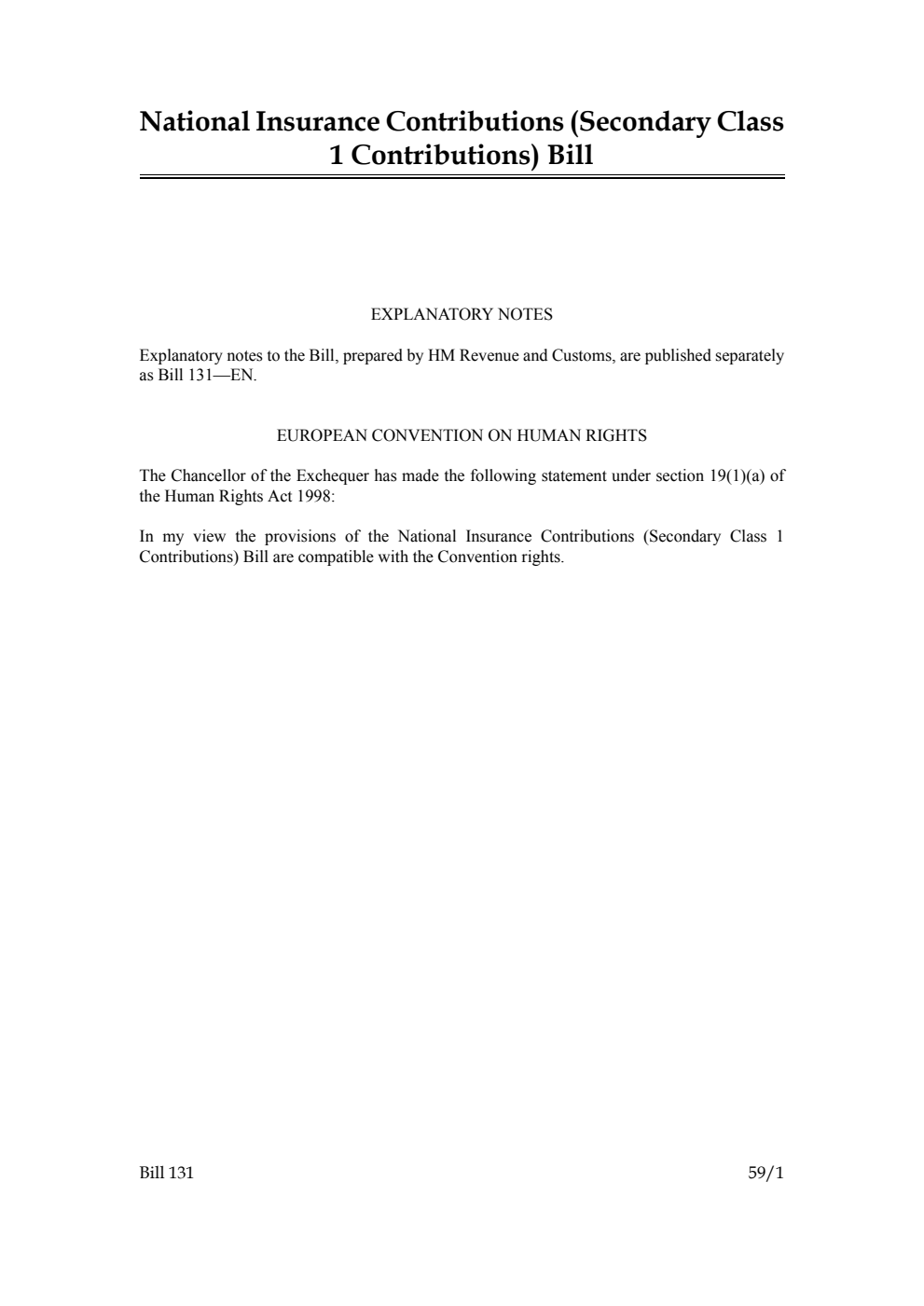 National Insurance Contributions (Secondary Class 1 Contributions) Bill