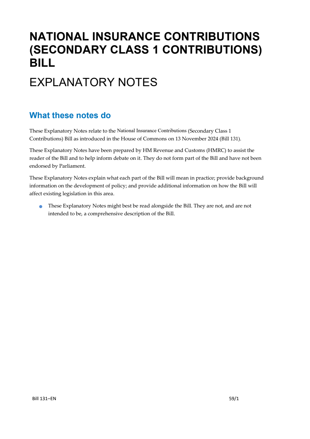 National Insurance Contributions (Secondary Class 1 Contributions) Bill Explanatory Notes