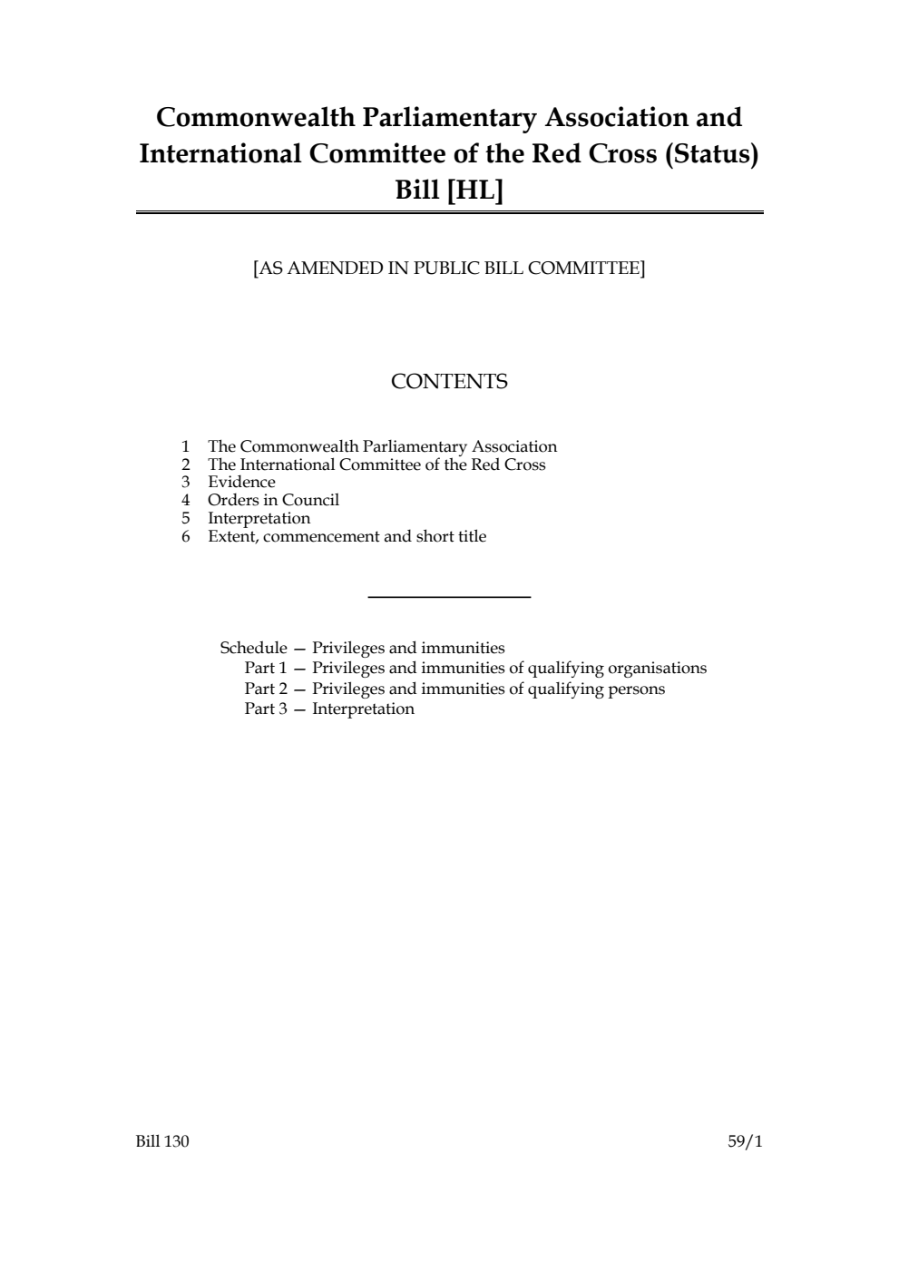 Commonwealth Parliamentary Association and International Committee of the Red Cross (Status) Bill [as amended in Public Bill Committee]