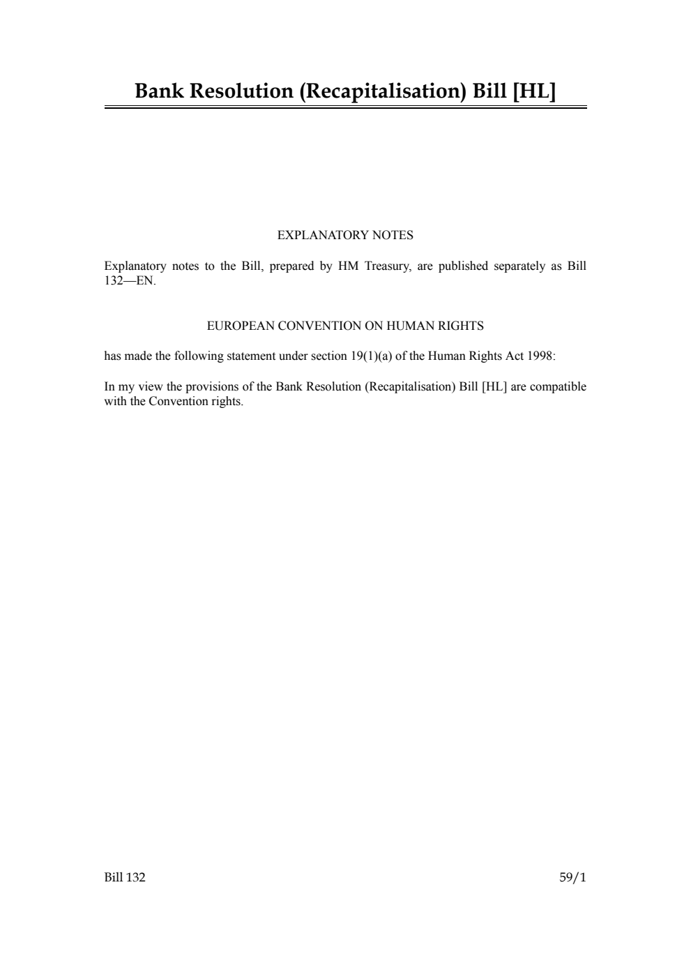 Bank Resolution (Recapitalisation) Bill [as brought from the Lords]