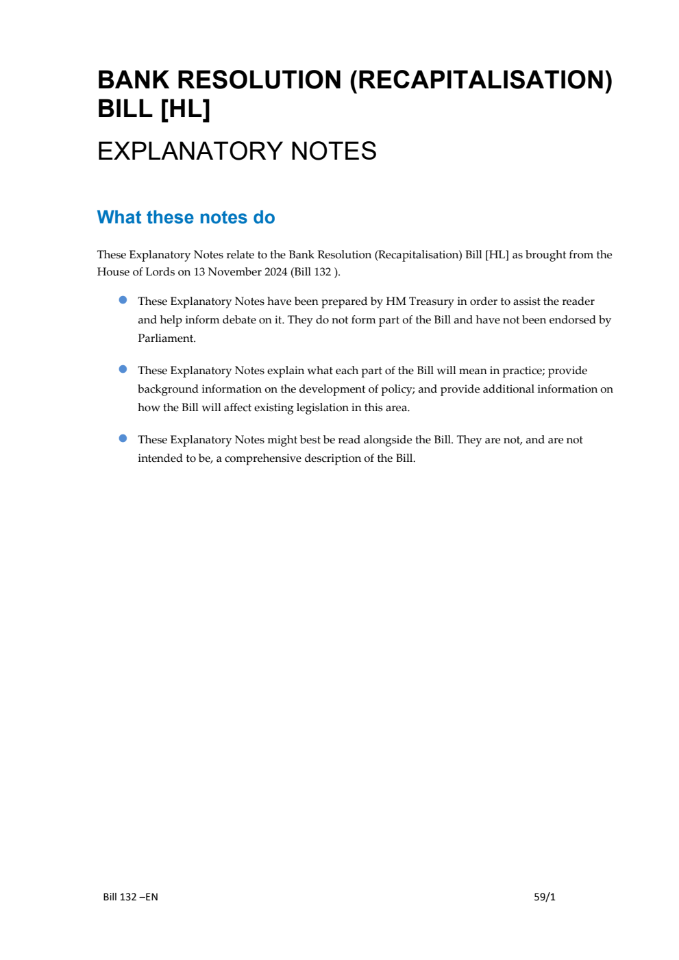 Bank Resolution (Recapitalisation) Bill Explanatory Notes