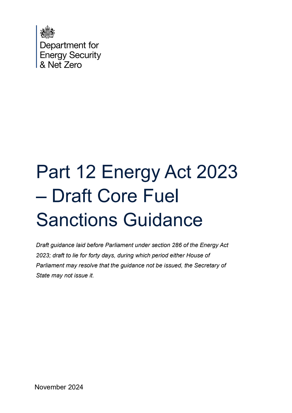 Part 12 Energy Act 2023 – Draft Core Fuel Sanctions Guidance