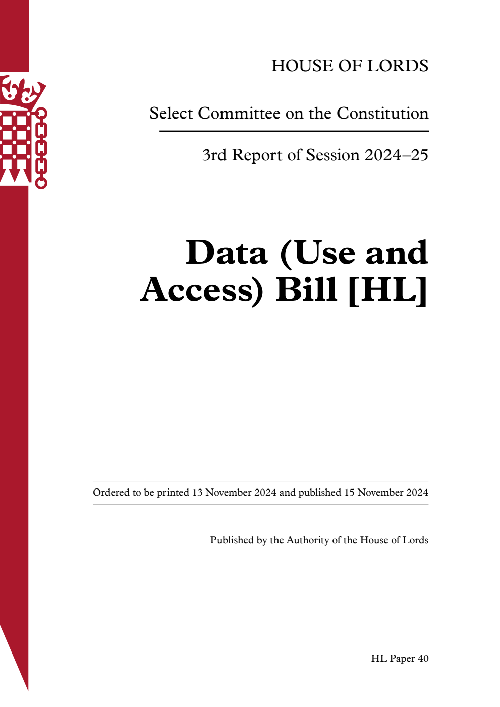 Constitution Committee 3rd Report. Data (Use and Access) Bill [HL]