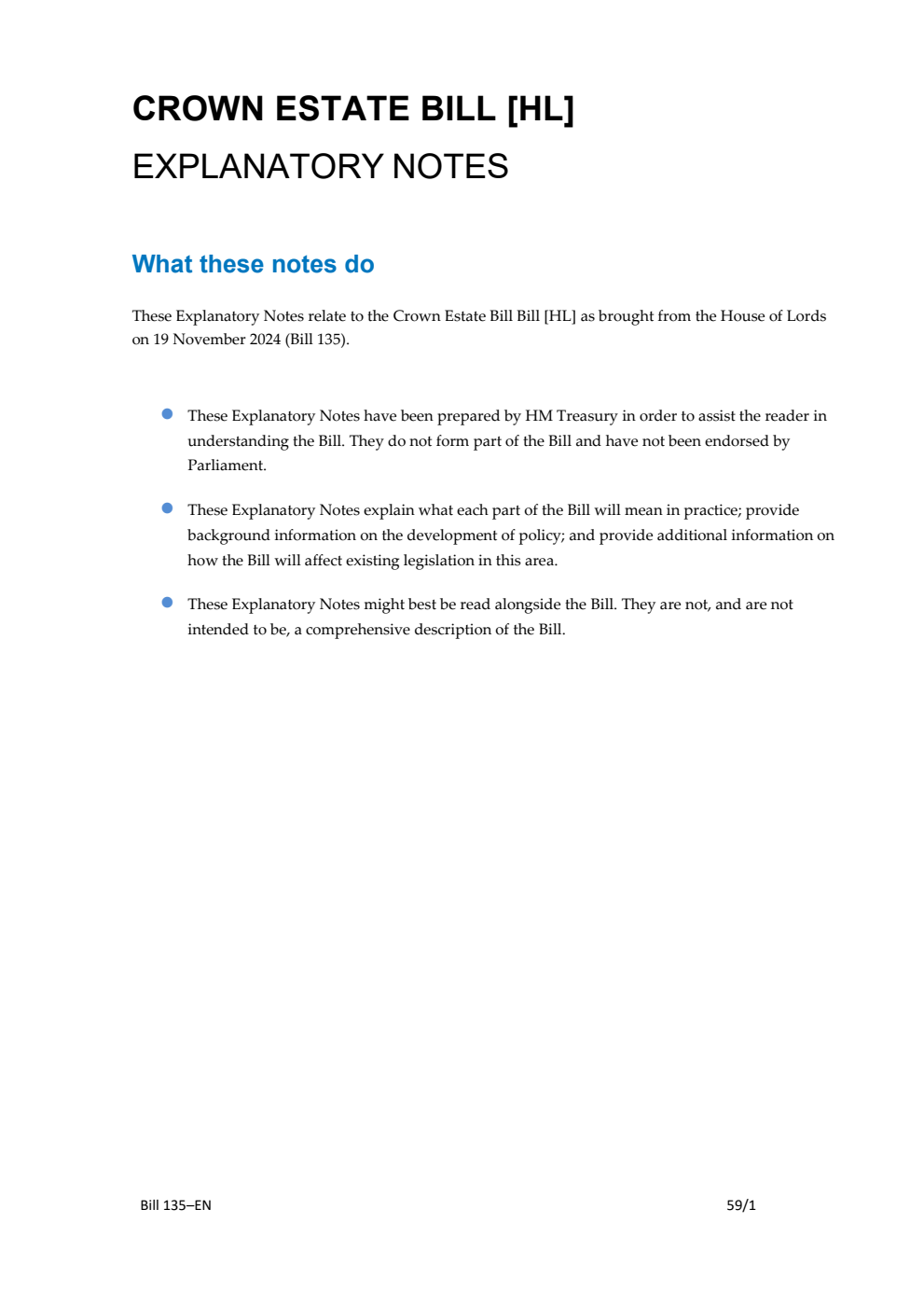 Crown Estate Bill Explanatory Notes