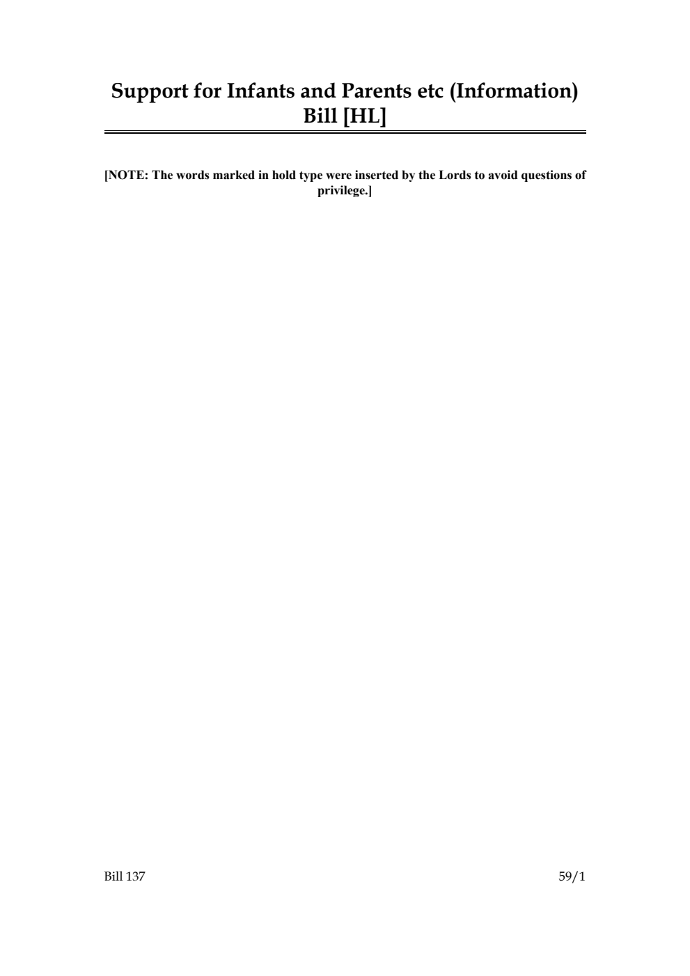 Support for Infants and Parents etc (Information) Bill [as brought from the Lords]