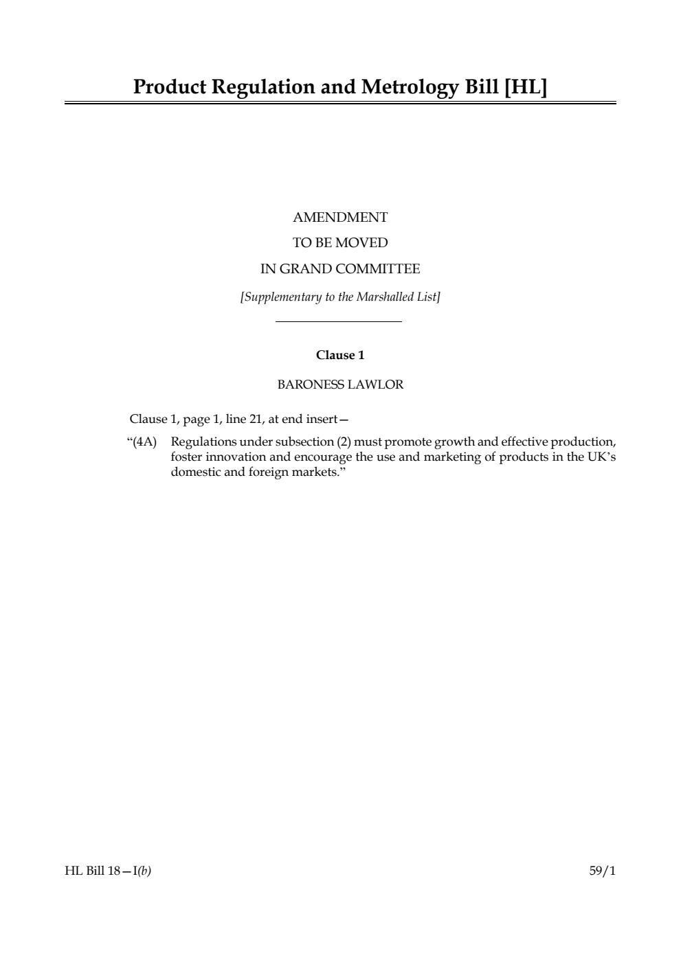 Product Regulation and Metrology Bill Amendment to be moved in Grand Committee [Supplementary to the Marshalled List]