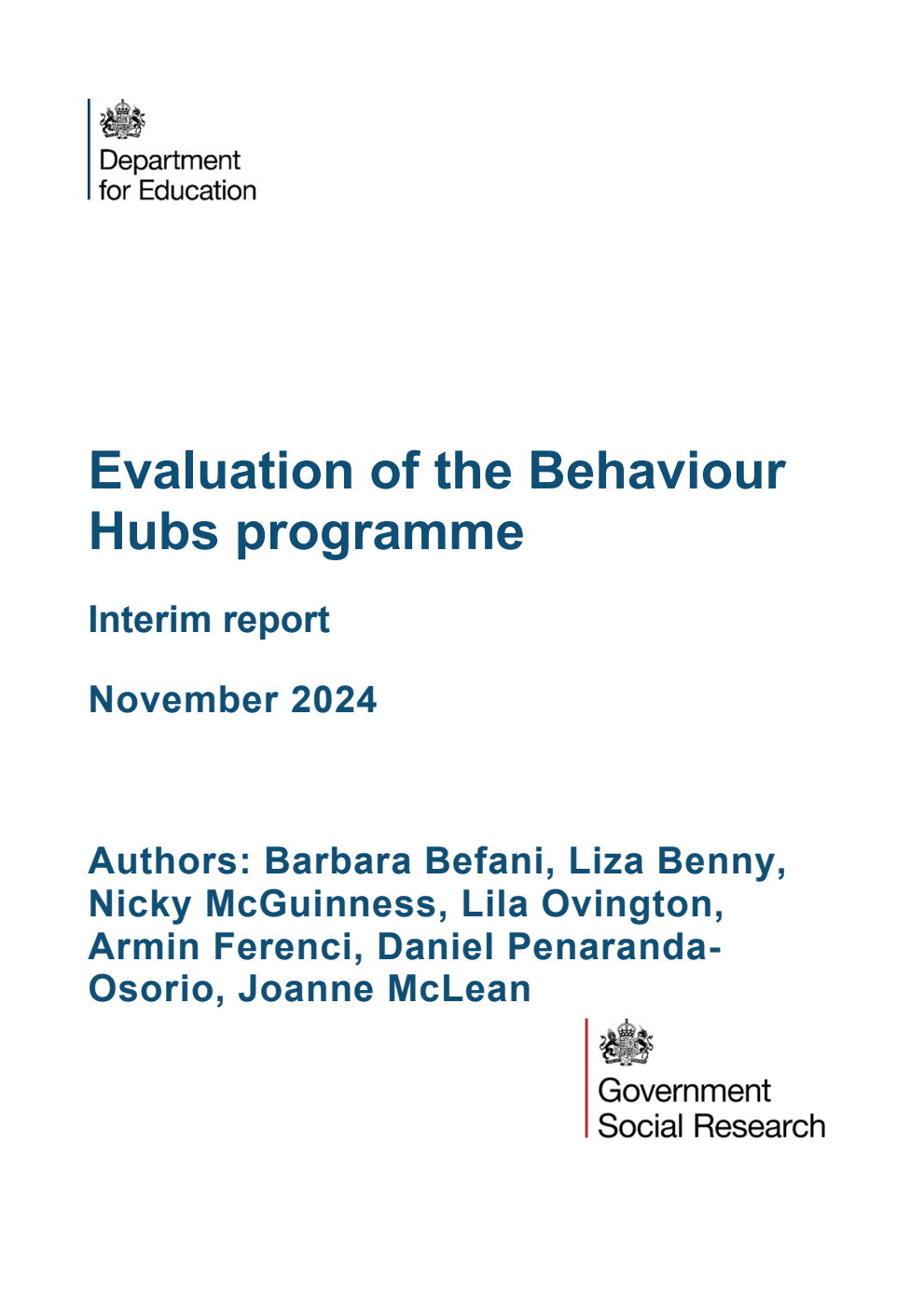 DFE-RR1461 Evaluation of the Behaviour Hubs programme. Interim report. November 2024