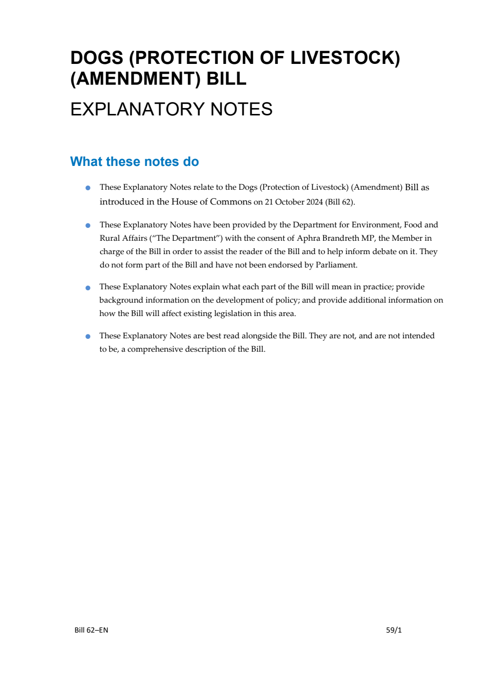 Dogs (Protection of Livestock) (Amendment) Bill Explanatory Notes