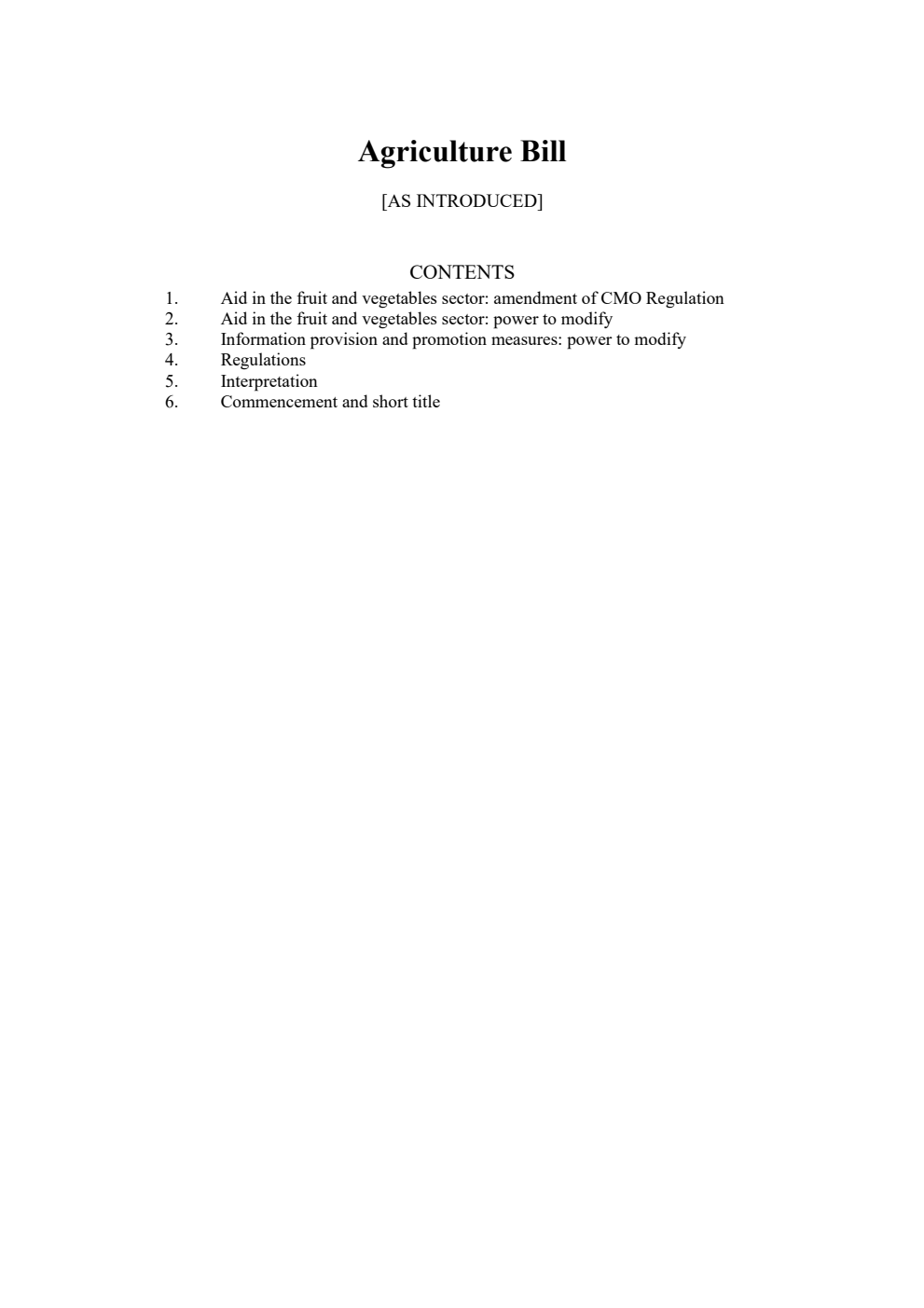 Agriculture Bill [As Introduced]