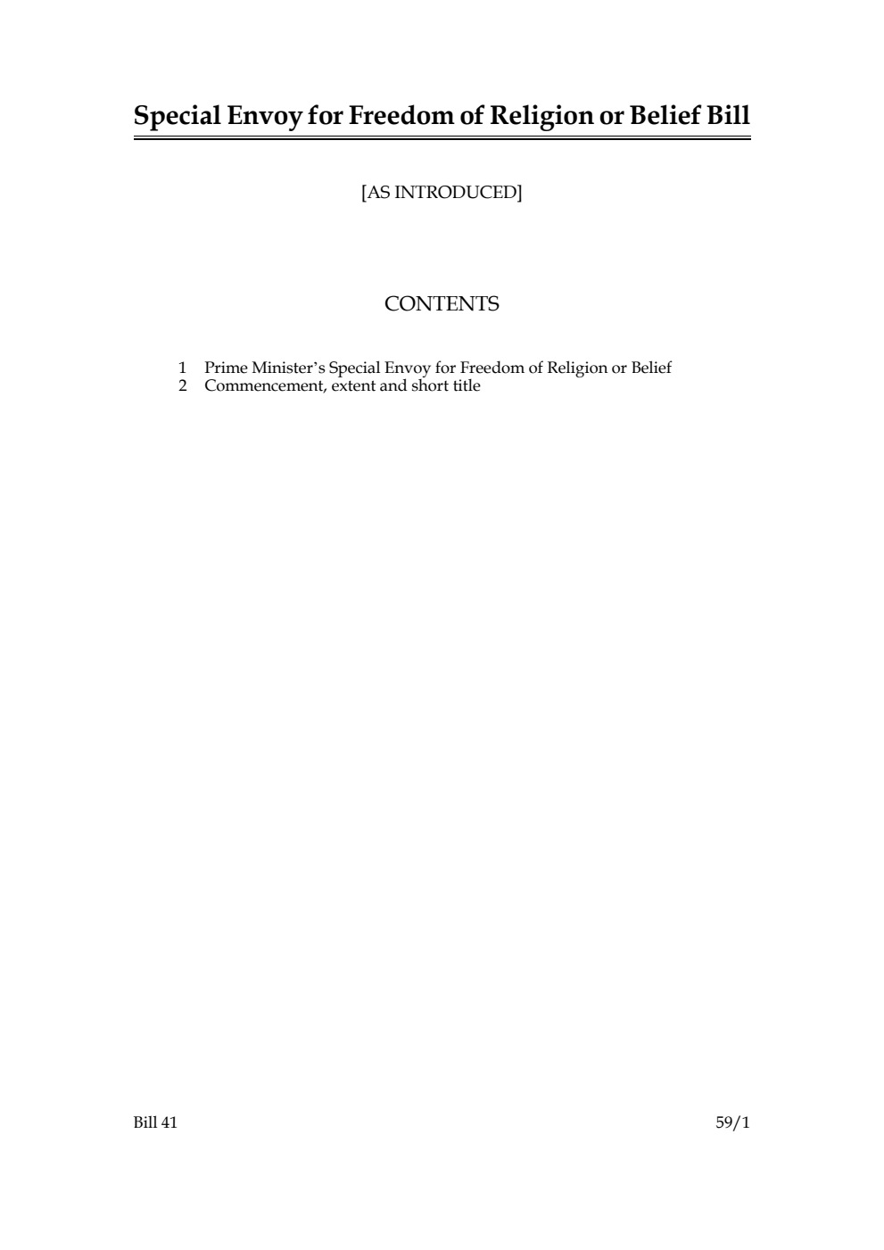 Special Envoy for Freedom of Religion or Belief Bill
