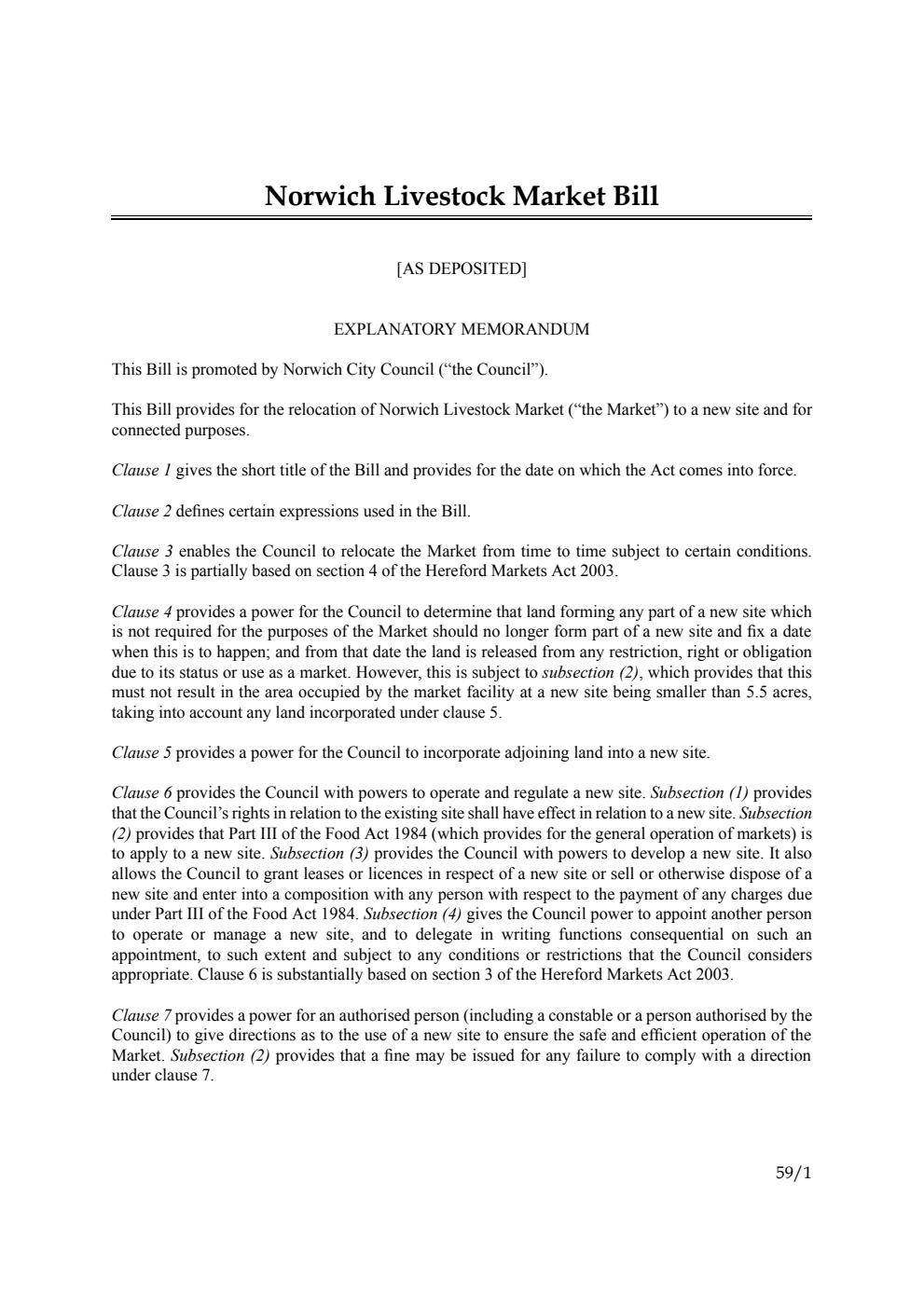 Norwich Livestock Market Bill