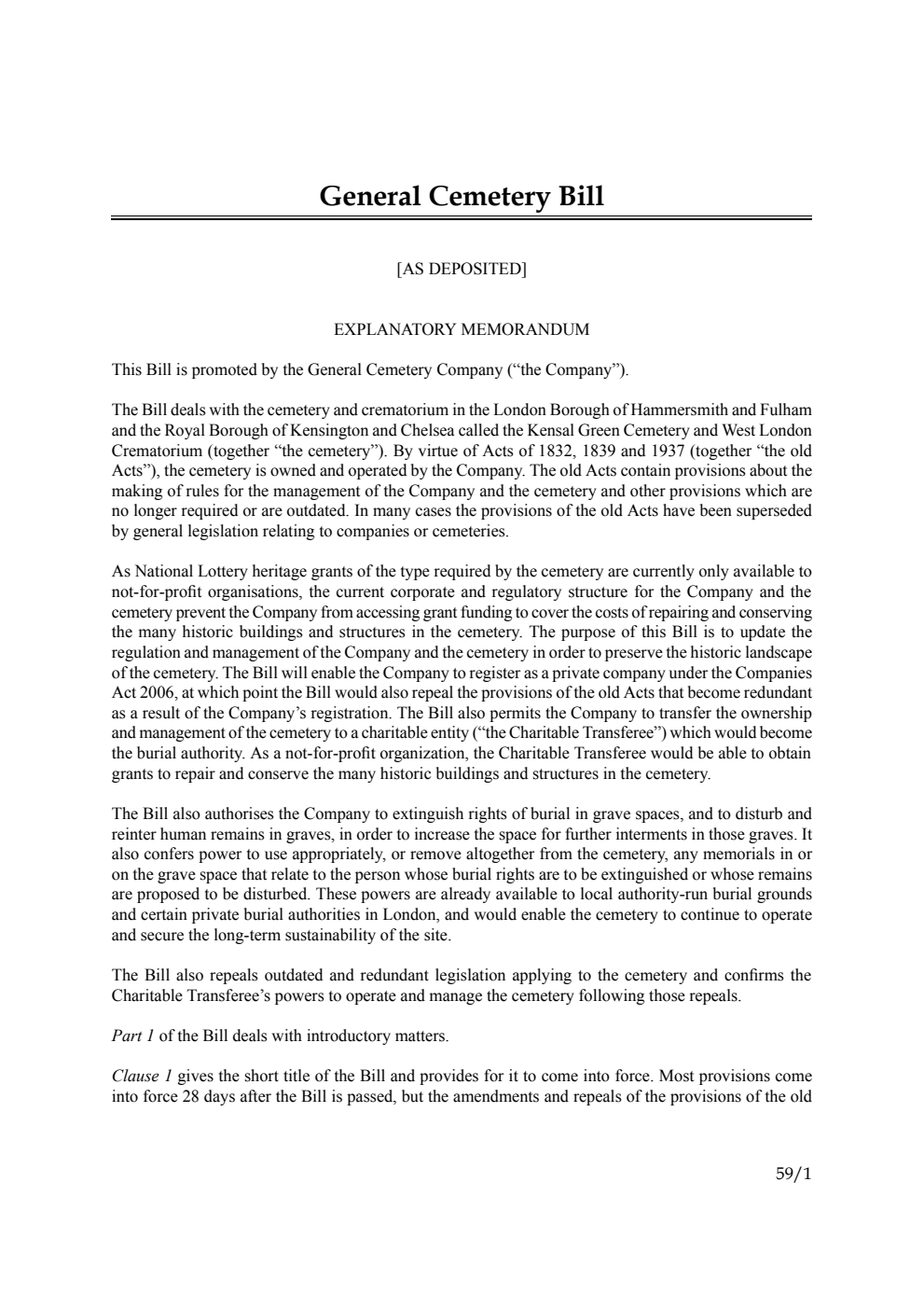 General Cemetery Bill