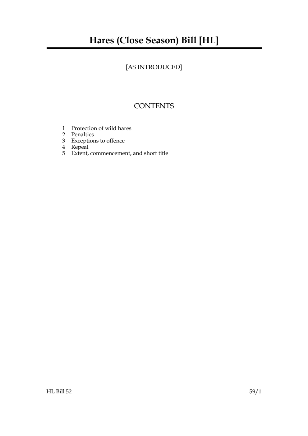 Hares (Close Season) Bill