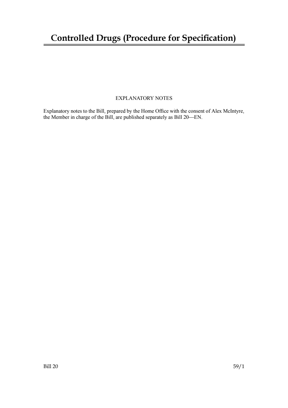 Controlled Drugs (Procedure for Specification) Bill