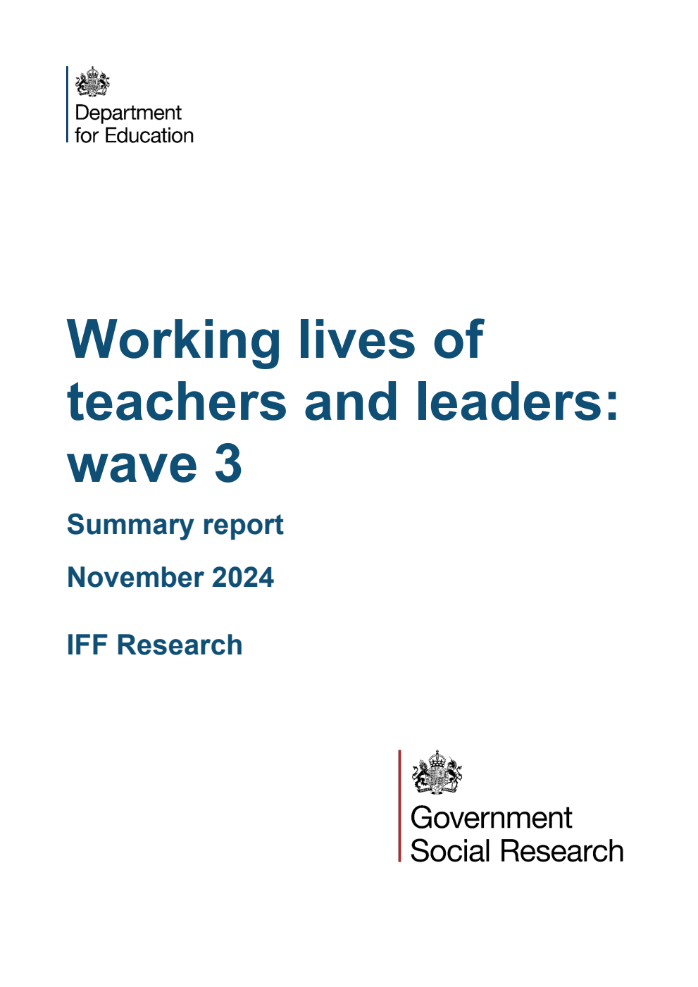 DFE-RR1473 Working lives of teachers and leaders: wave 3. Summary report. November 2024