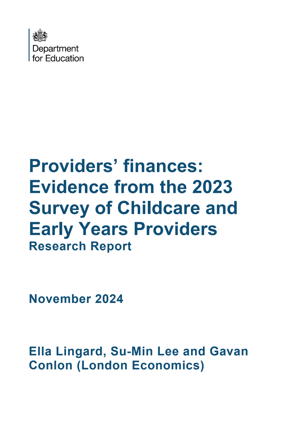 DFE-RR1467 Providers’ finances: Evidence from the 2023 Survey of Childcare and Early Years Providers. Research Report. November 2024
