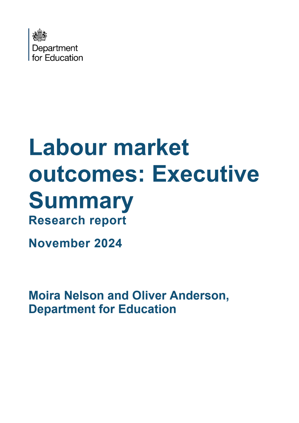 DFE-RR1464 Labour market outcomes: Executive Summary. Research report. November 2024