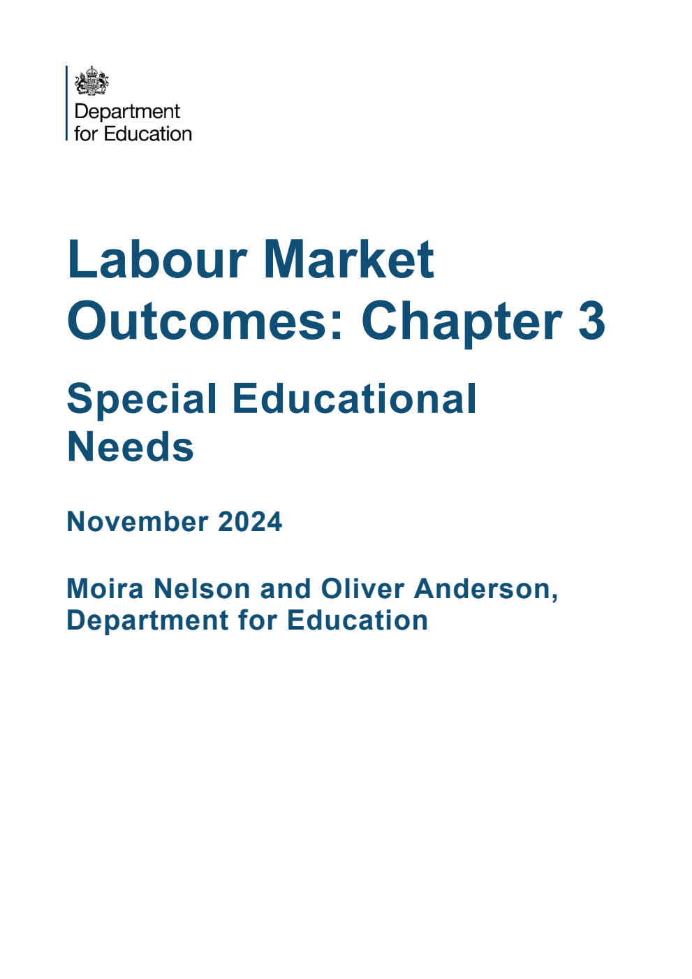 DFE-RR1464 Labour Market Outcomes: Chapter 3 Special Educational Needs. November 2024