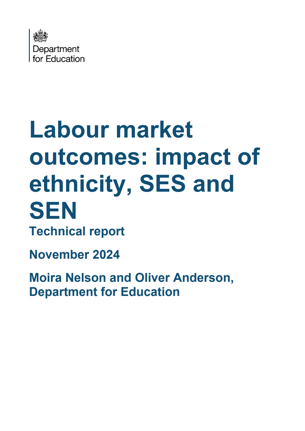 DFE-RR1464 Labour market outcomes: impact of ethnicity, SES and SEN. Technical report. November 2024