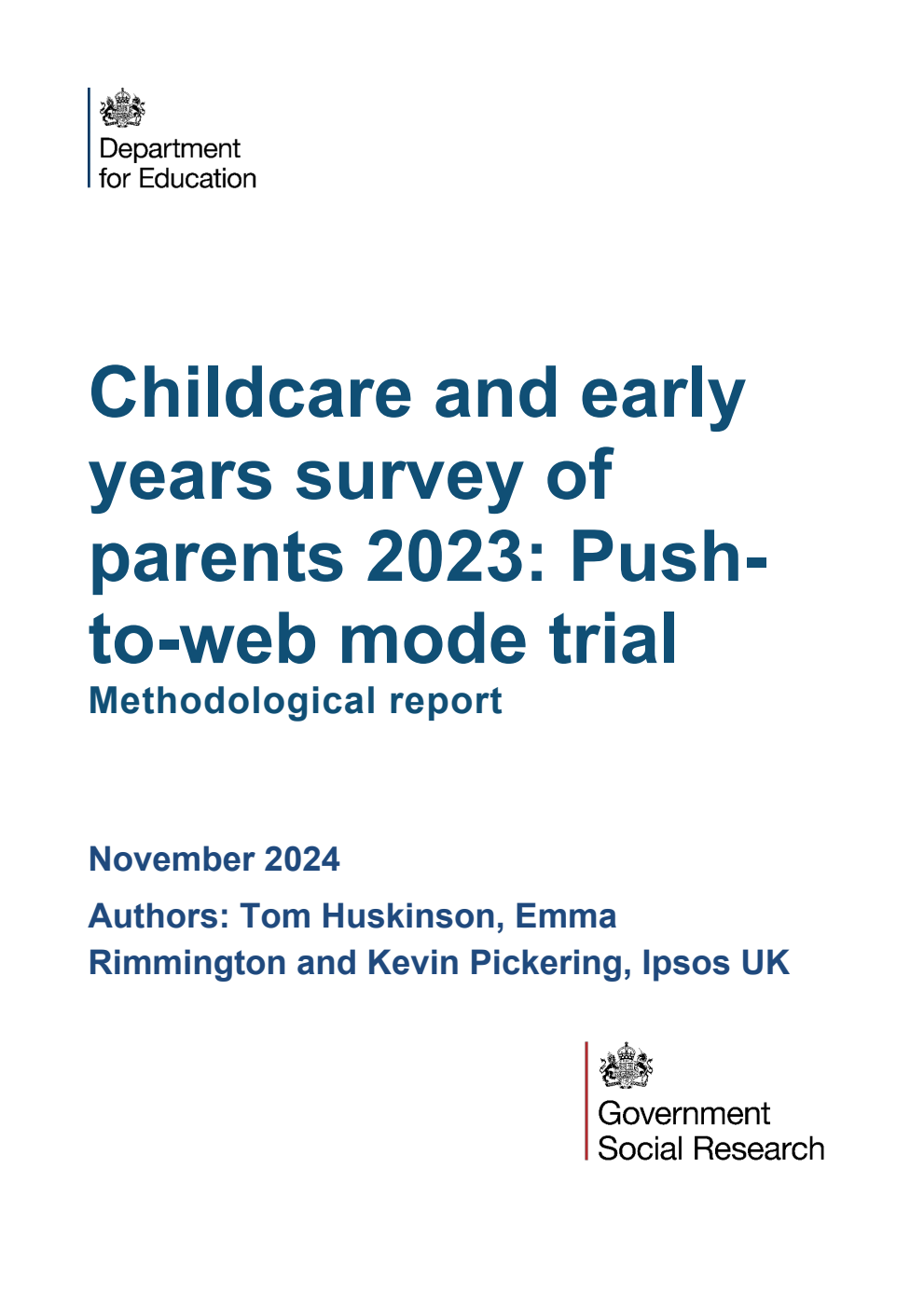 DFE-RR1470 Childcare and early years survey of parents 2023: Pushto-web mode trial. Methodological report. November 2024