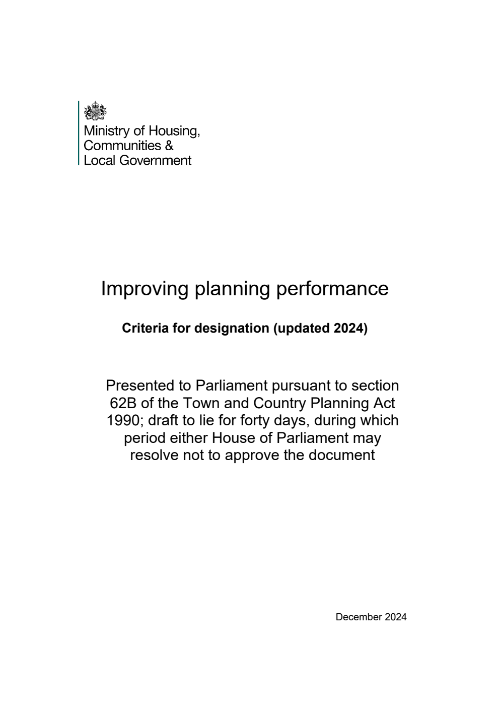 Improving planning performance. Criteria for designation (updated 2024)