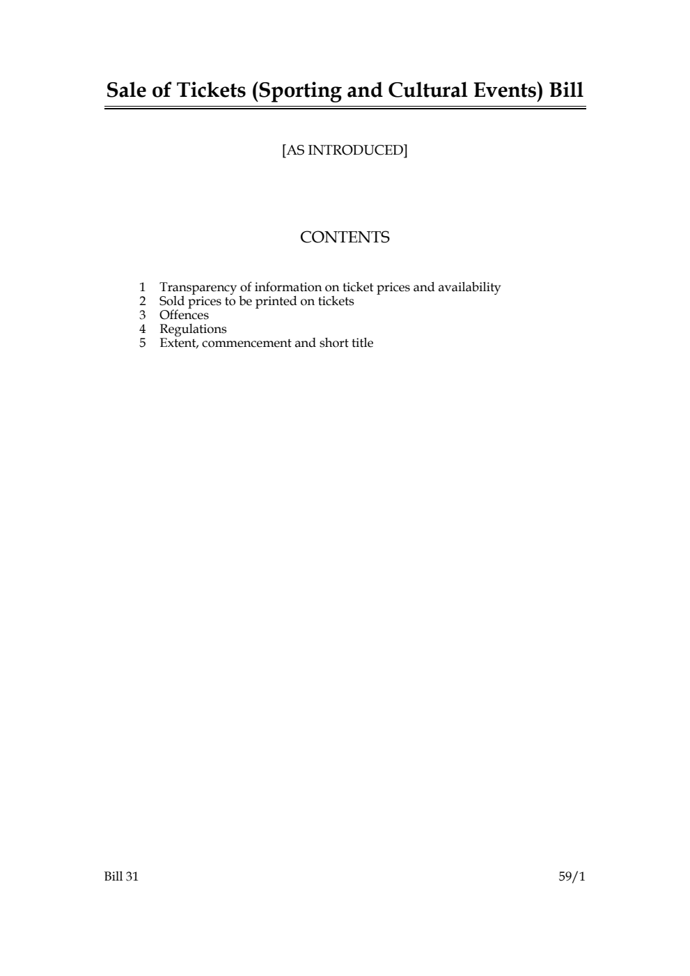 Sale of Tickets (Sporting and Cultural Events) Bill