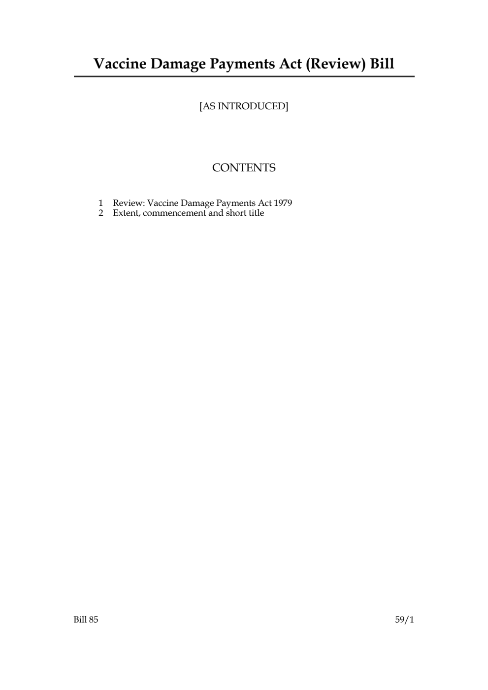 Vaccine Damage Payments Act (Review) Bill
