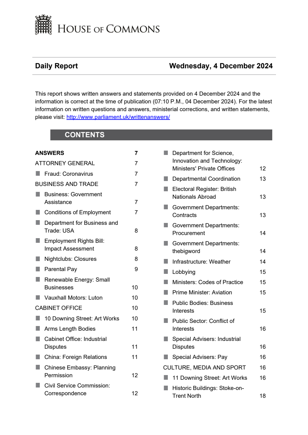 HOC Daily Report Written Statements and Answers 04.12.24