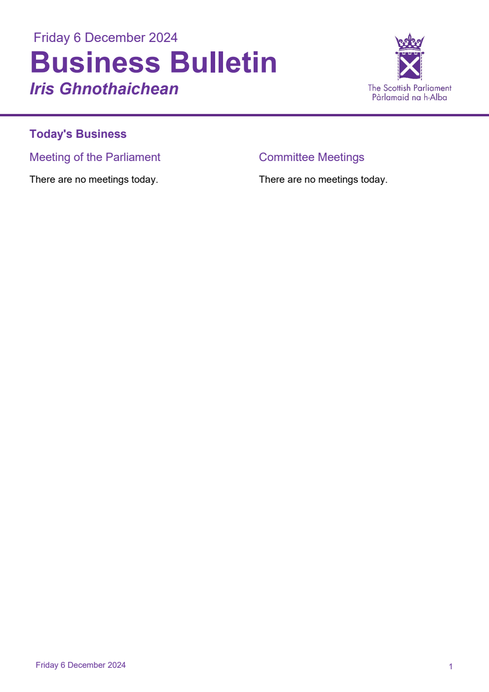 Business Bulletin, Friday 6th December 2024