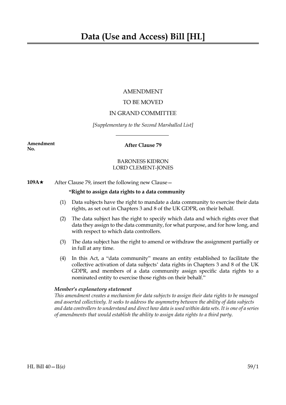 Data (Use and Access) Bill Amendment to be moved in Grand Committee [Supplementary to the Second Marshalled List]