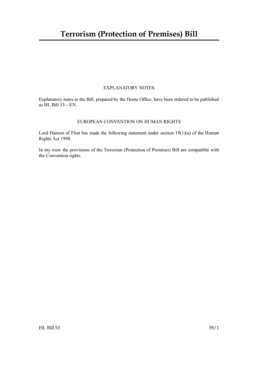 Terrorism (Protection of Premises) Bill