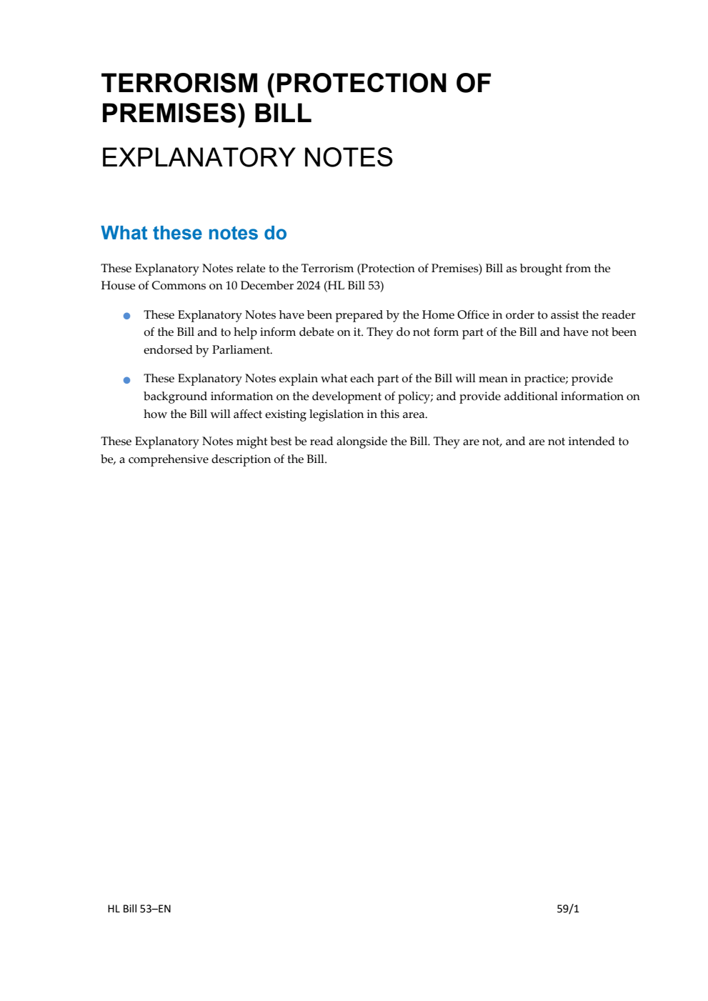 Terrorism (Protection of Premises) Bill Explanatory Notes
