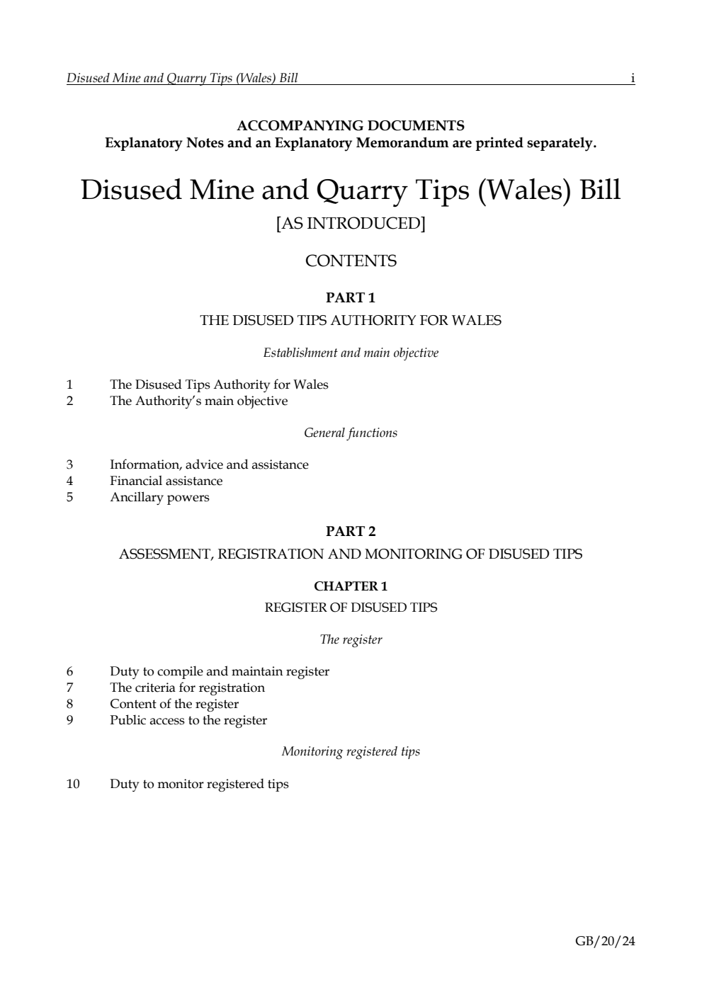 Disused Mine and Quarry Tips (Wales) Bill