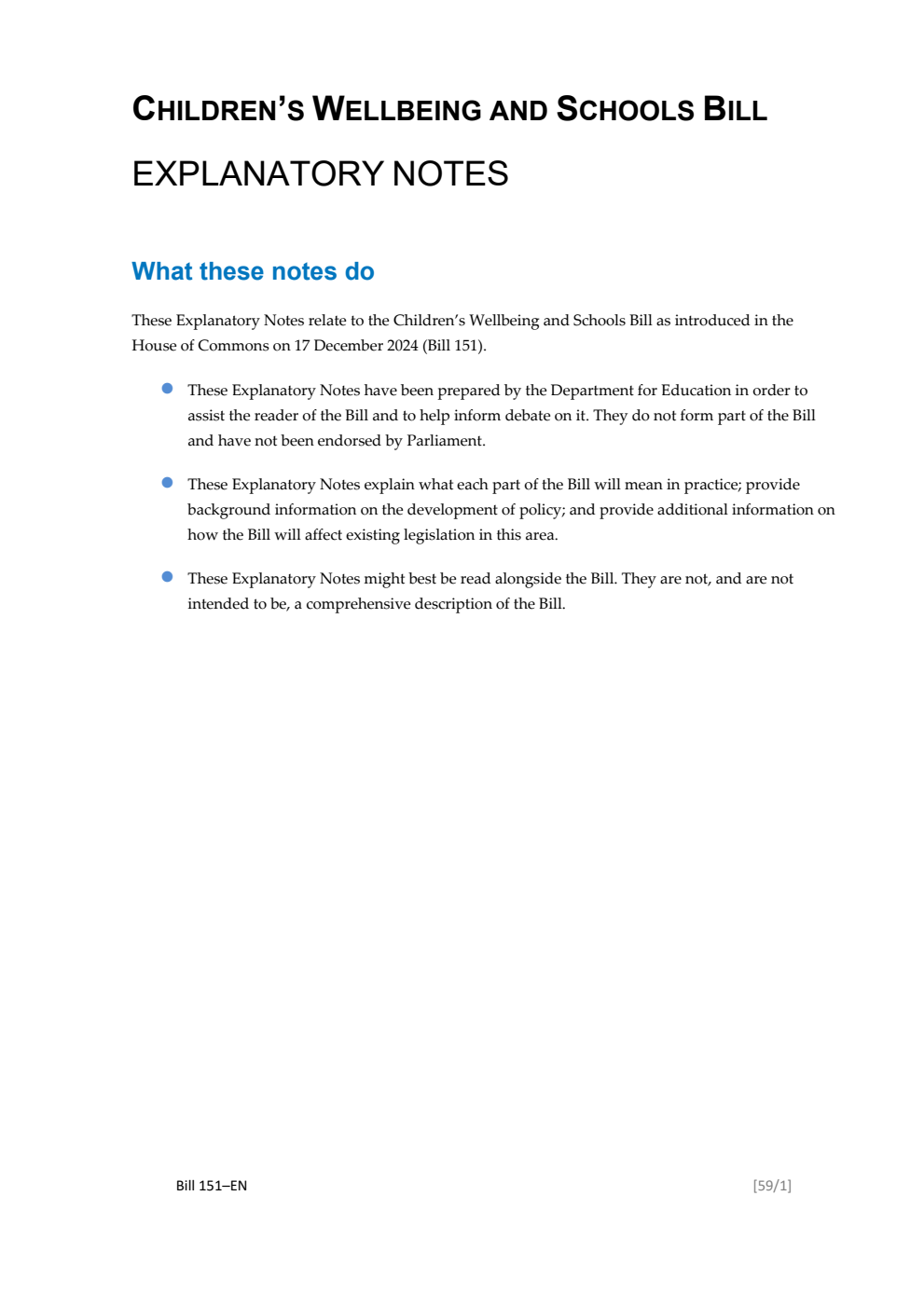 Children’s Wellbeing and Schools Bill Explanatory Notes