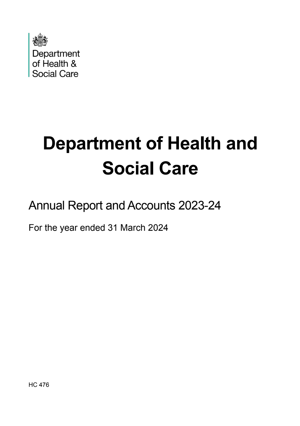 Department of Health and Social Care Annual Report and Accounts 2023-24 for the year ended 31 March 2024