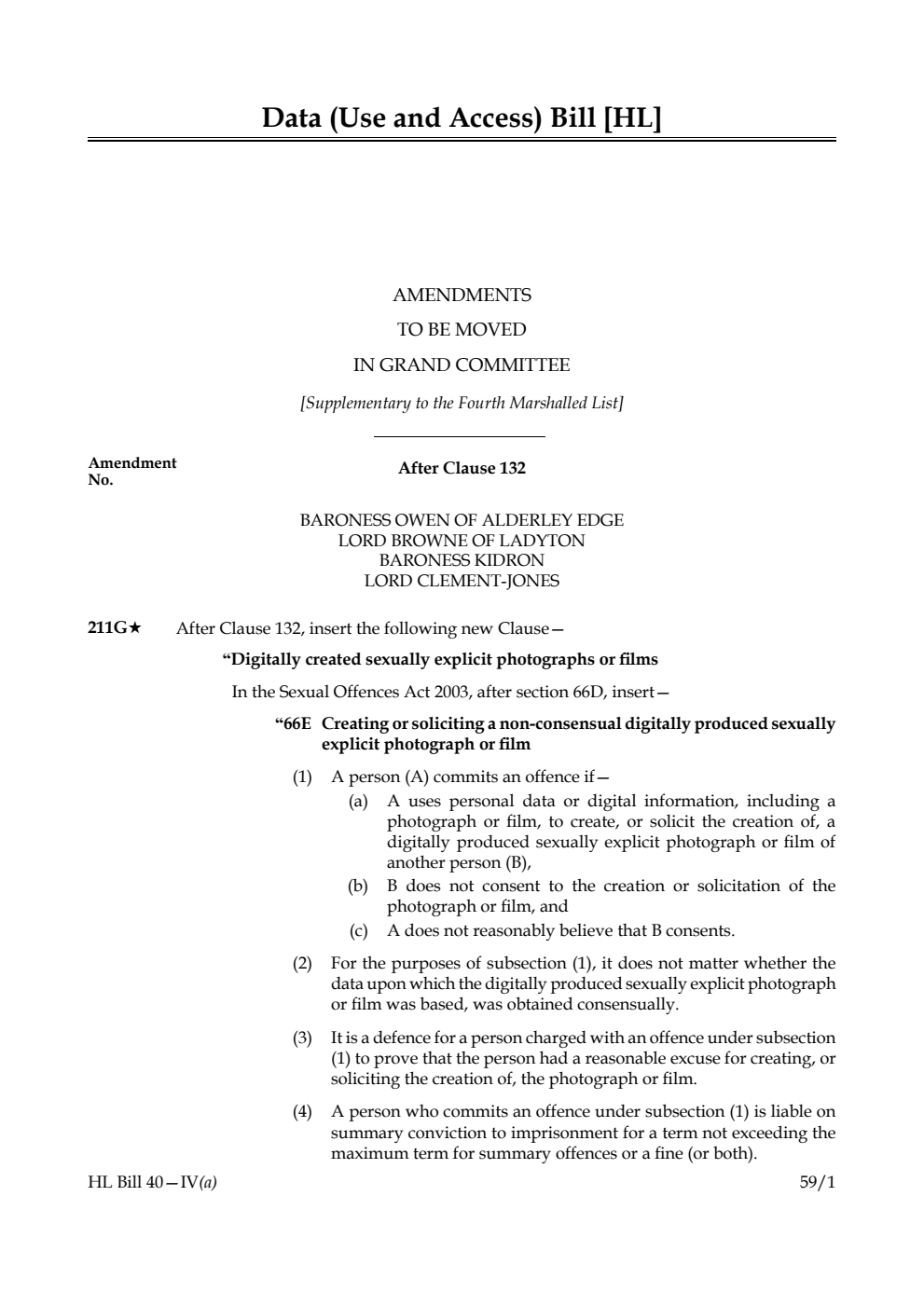 Data (Use and Access) Bill Amendments to be moved in Grand Committee [Supplementary to the Fourth Marshalled List]