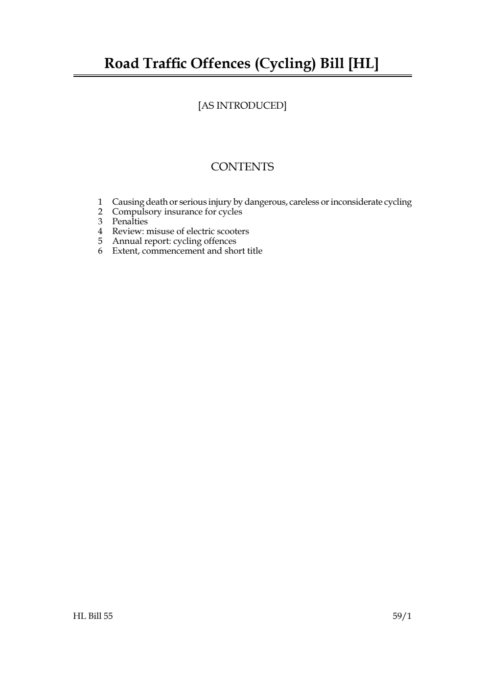 Road Traffic Offences (Cycling) Bill