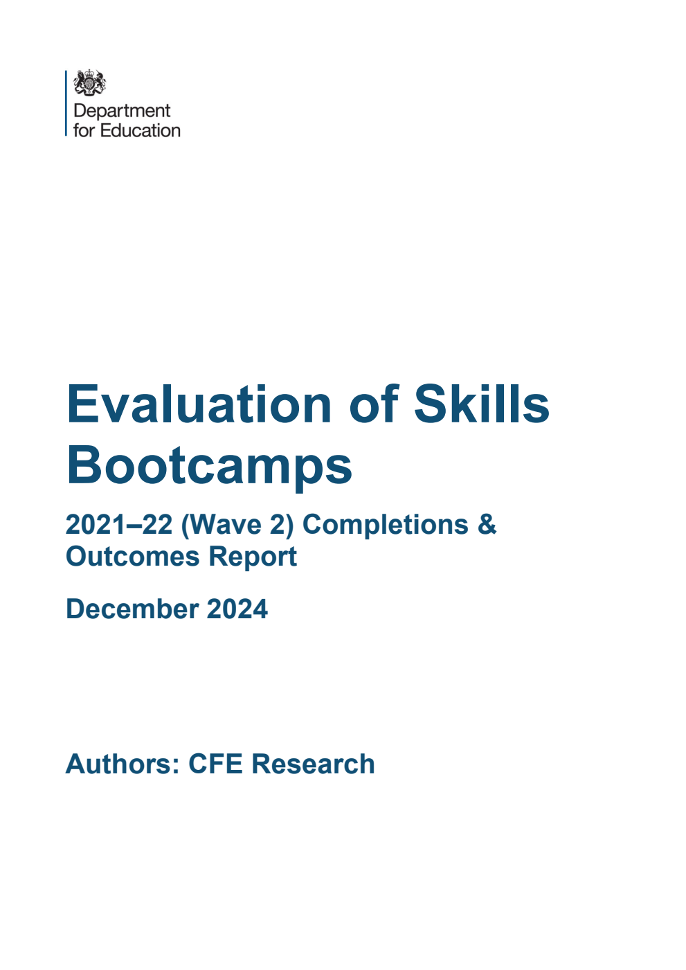 DFE-RR1482 Evaluation of Skills Bootcamps. 2021–22 (Wave 2) Completions & Outcomes Report. December 2024
