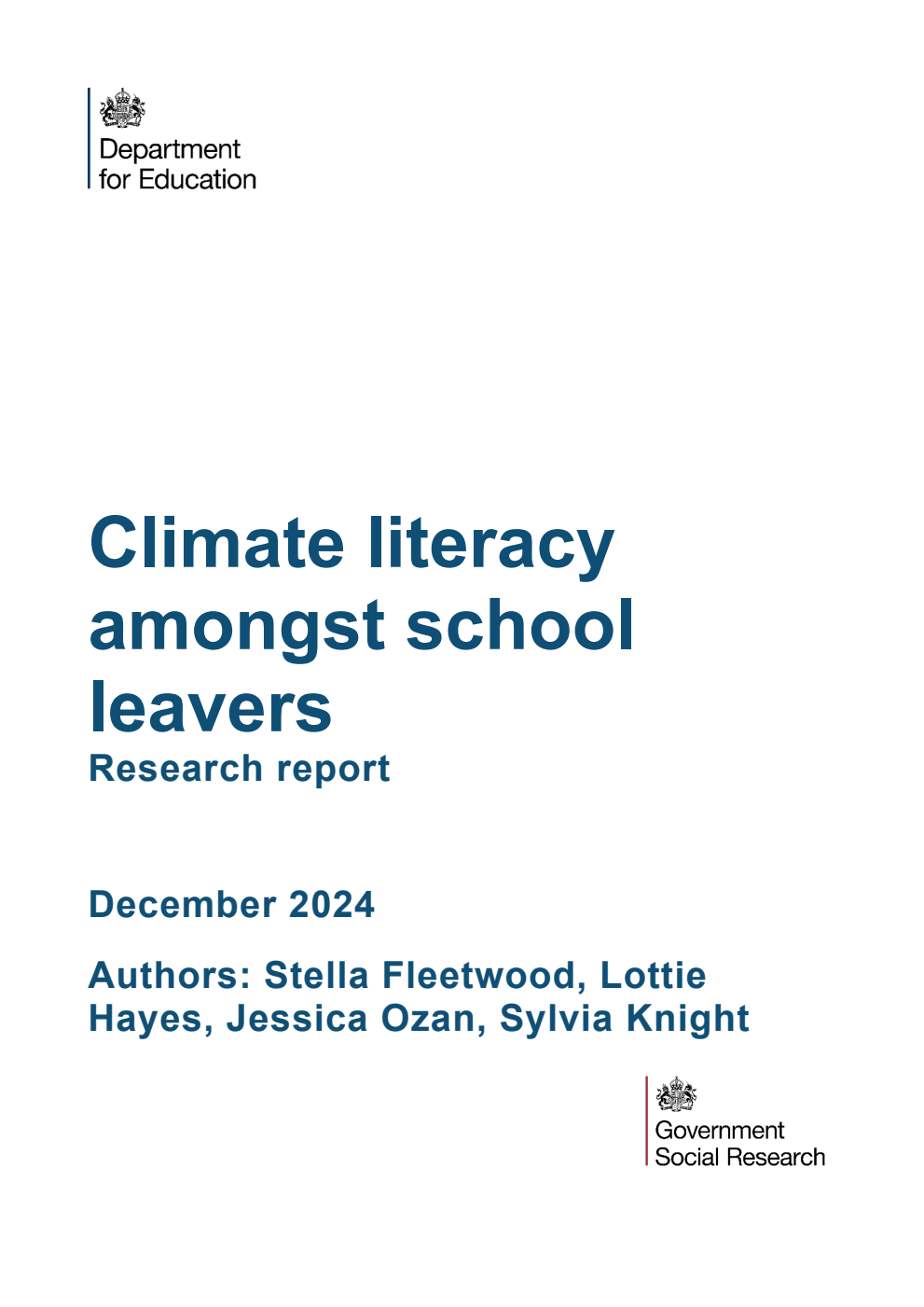 DFE-RR1483 Climate literacy amongst school leavers. Research report. December 2024