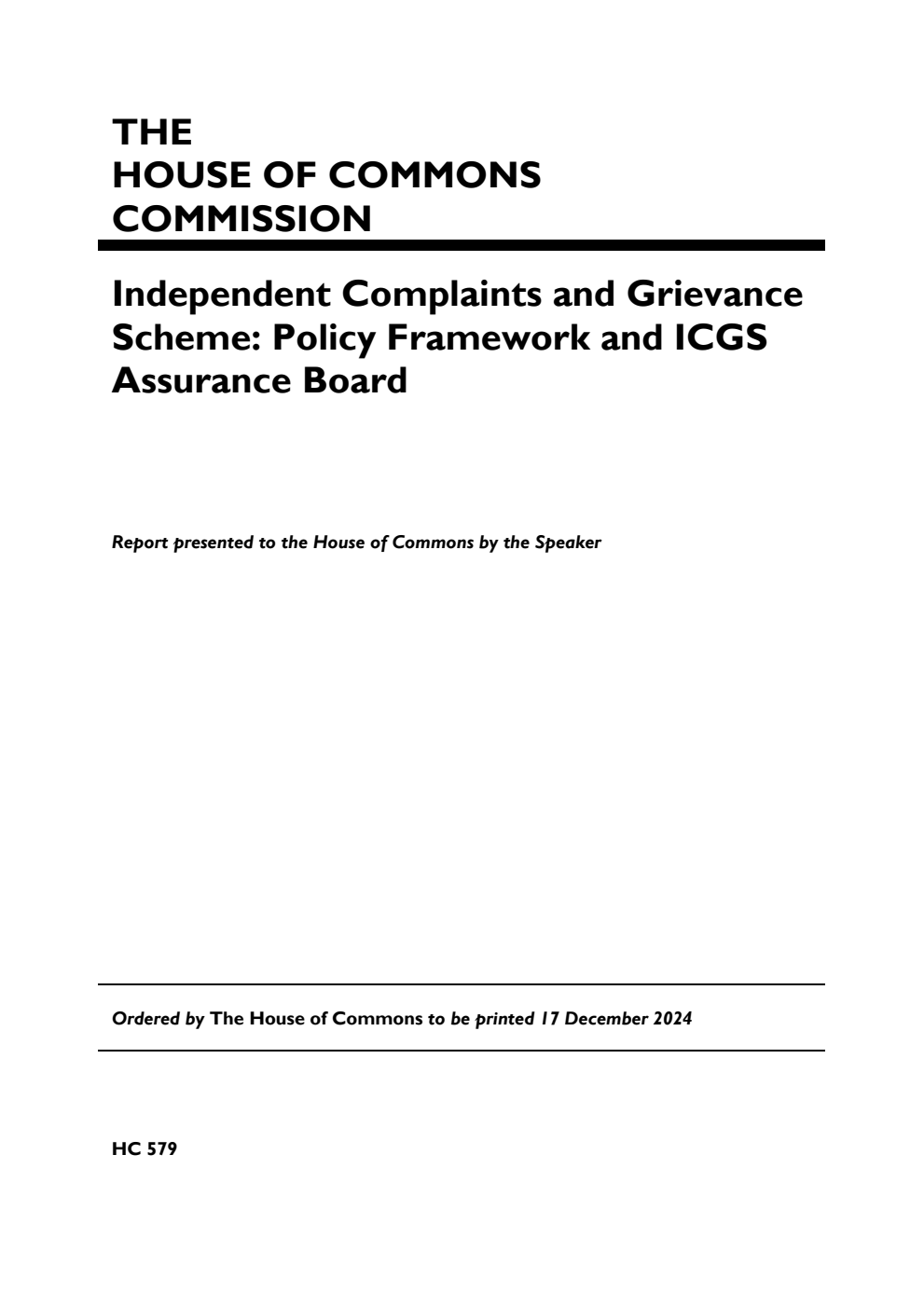 Independent Complaints and Grievance Scheme: Policy Framework and ICGS Assurance Board