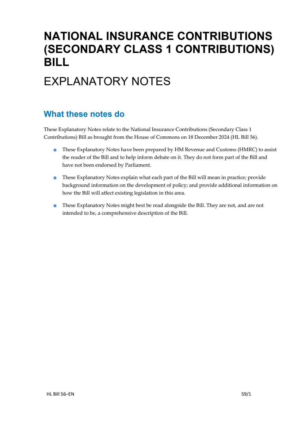 National Insurance Contributions (Secondary Class 1 Contributions) Bill Explanatory Notes