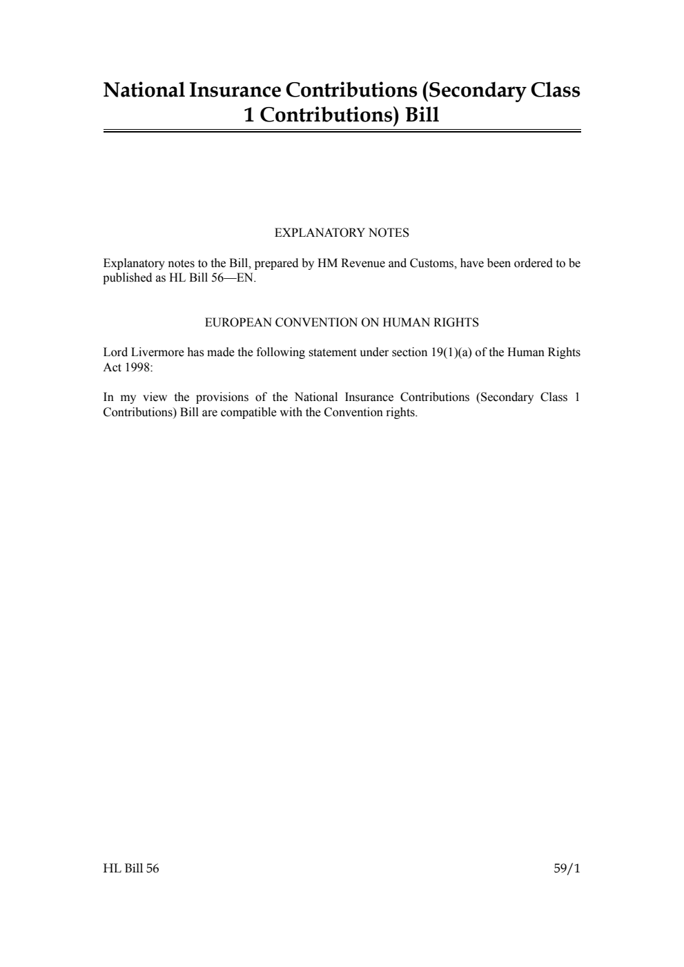 National Insurance Contributions (Secondary Class 1 Contributions) Bill