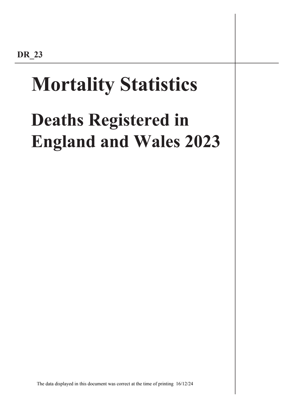 Series DR_23 Mortality Statistics Deaths Registered in England and Wales in 2023