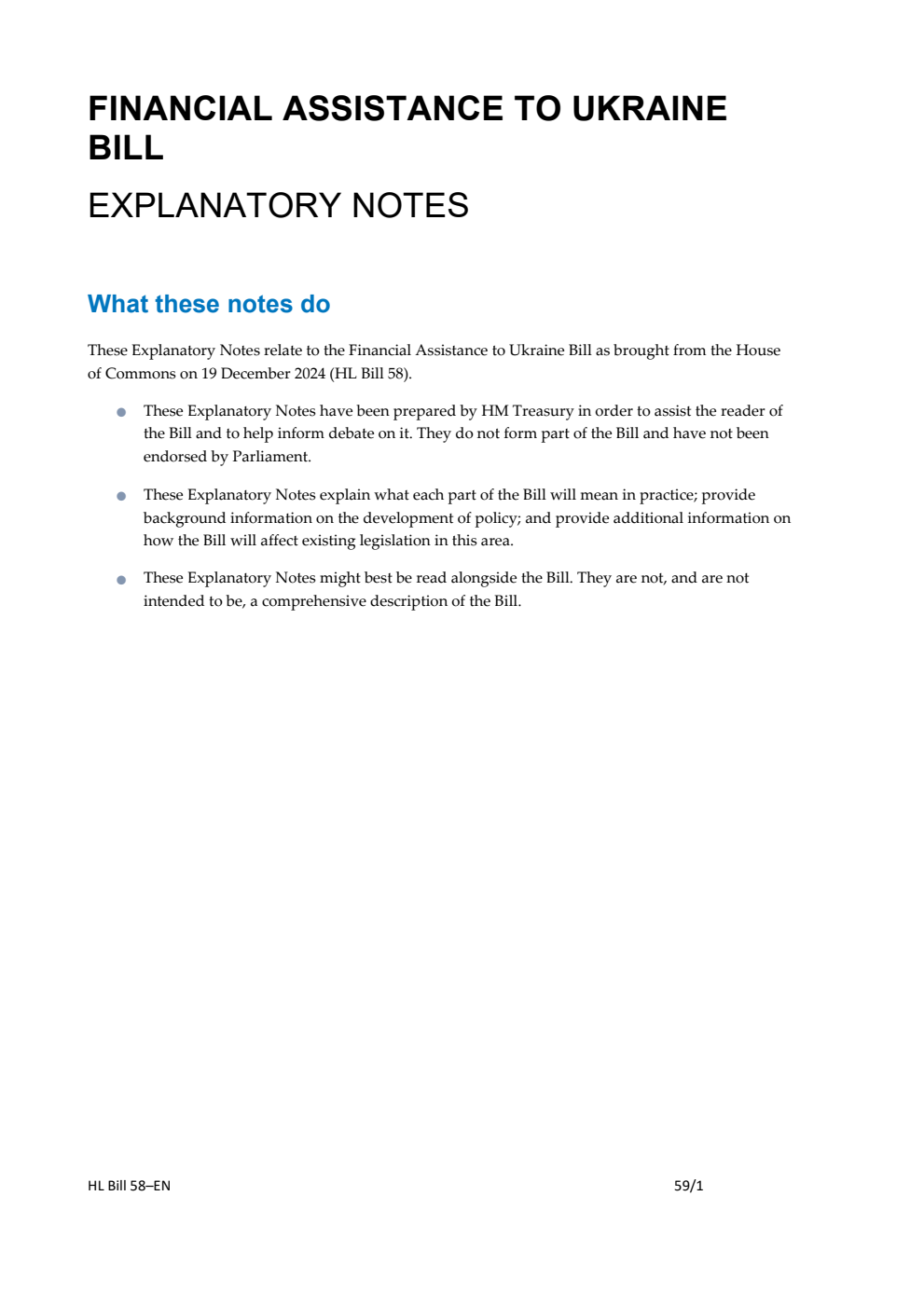 Financial Assistance to Ukraine Bill Explanatory Notes