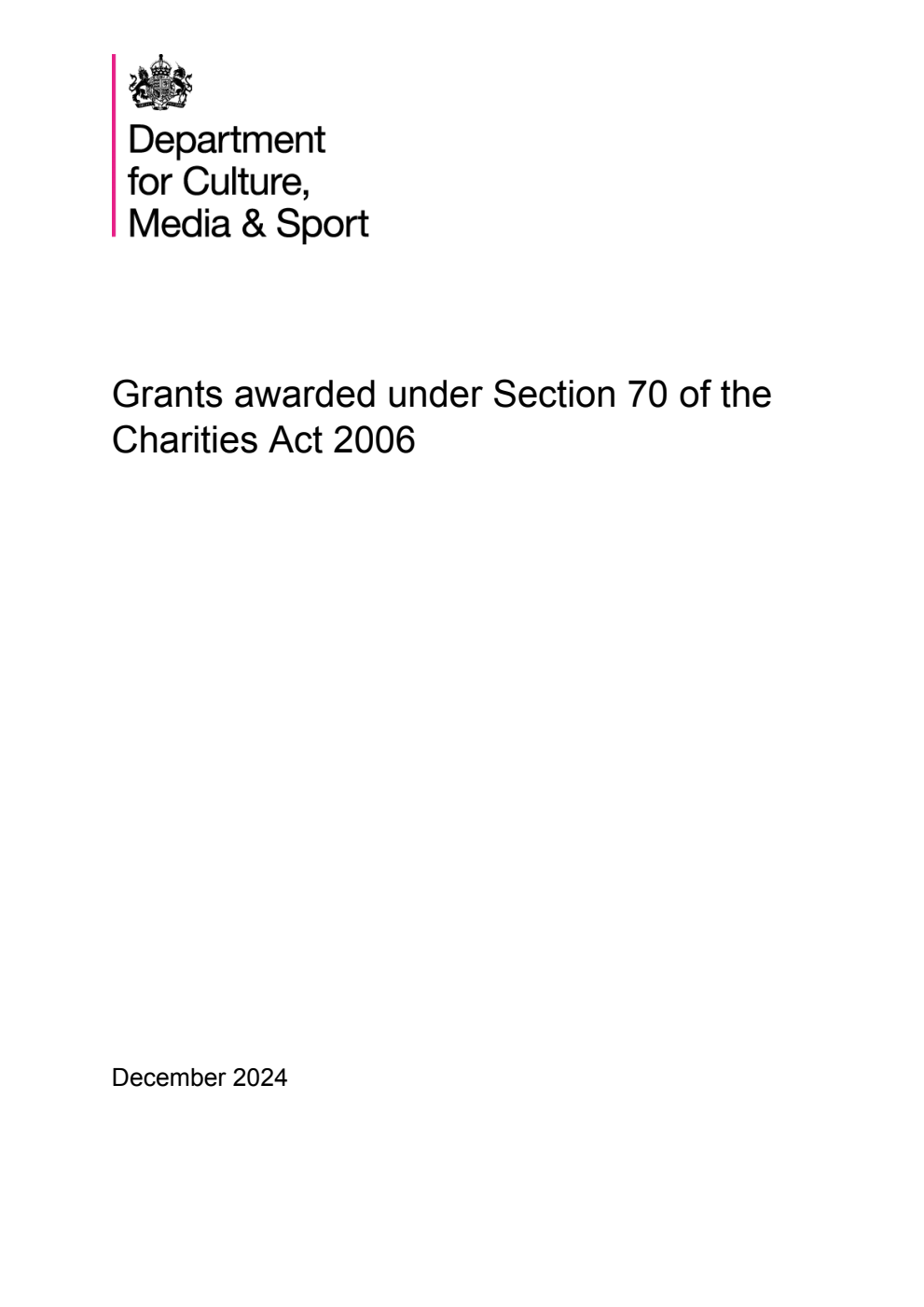 Grants awarded under Section 70 of the Charities Act 2006. December 2024